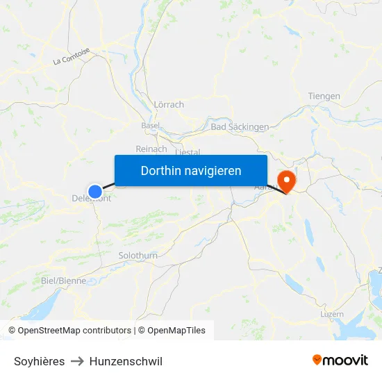 Soyhières to Hunzenschwil map