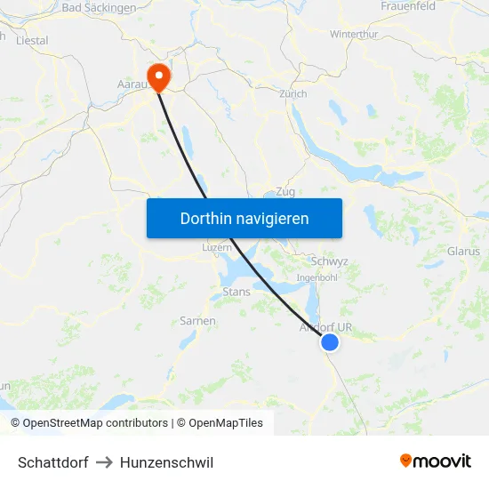 Schattdorf to Hunzenschwil map