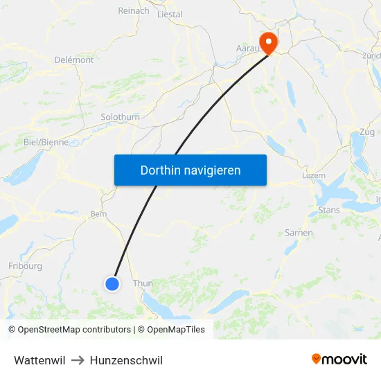 Wattenwil to Hunzenschwil map