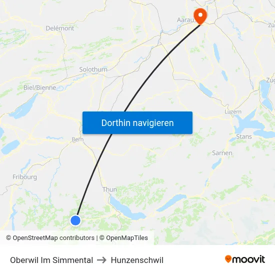 Oberwil Im Simmental to Hunzenschwil map