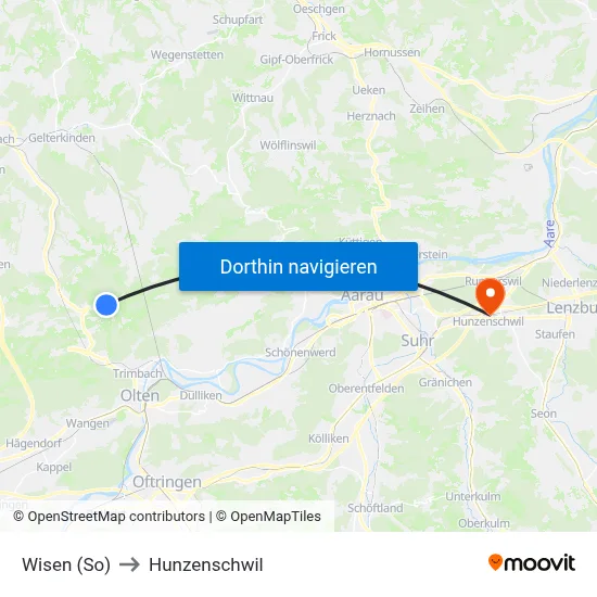 Wisen (So) to Hunzenschwil map