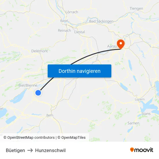 Büetigen to Hunzenschwil map