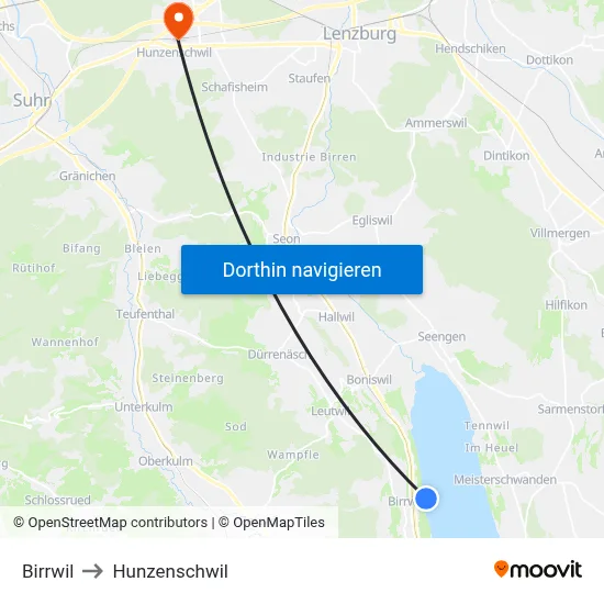Birrwil to Hunzenschwil map