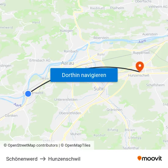 Schönenwerd to Hunzenschwil map