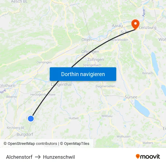 Alchenstorf to Hunzenschwil map