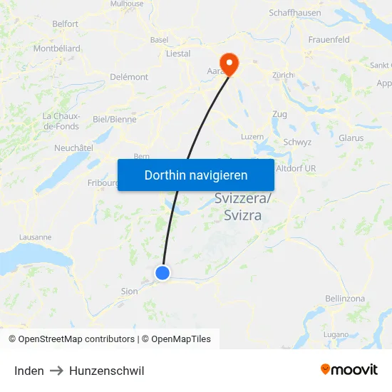 Inden to Hunzenschwil map