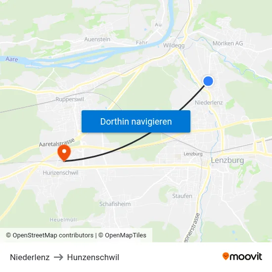 Niederlenz to Hunzenschwil map