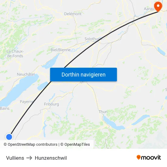 Vulliens to Hunzenschwil map