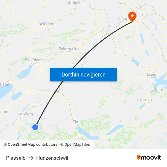 Plasselb to Hunzenschwil map
