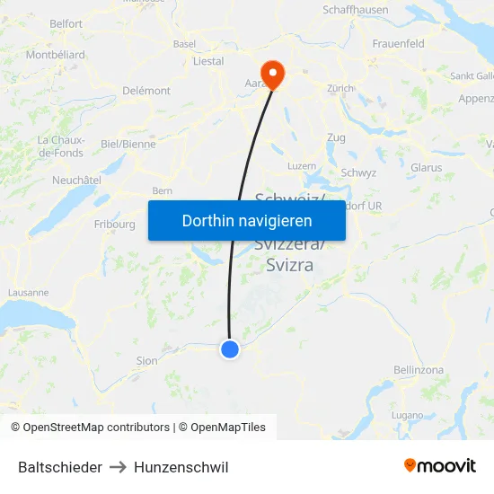 Baltschieder to Hunzenschwil map