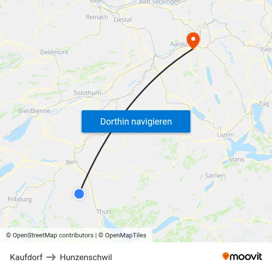 Kaufdorf to Hunzenschwil map
