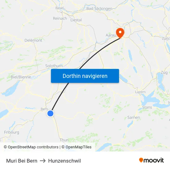 Muri Bei Bern to Hunzenschwil map