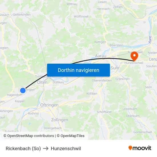 Rickenbach (So) to Hunzenschwil map