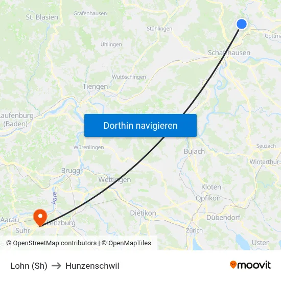Lohn (Sh) to Hunzenschwil map