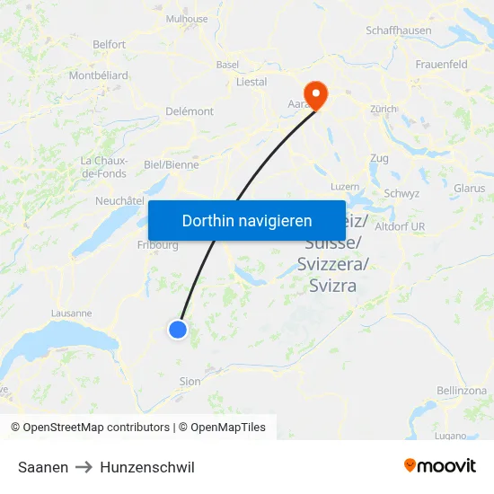 Saanen to Hunzenschwil map