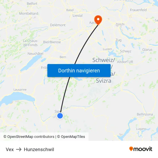 Vex to Hunzenschwil map