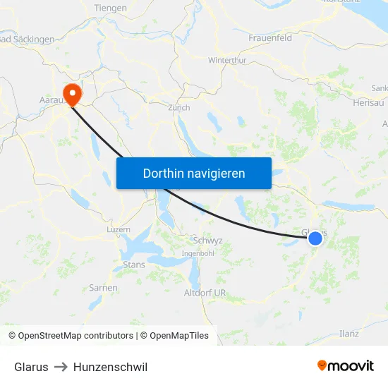 Glarus to Hunzenschwil map