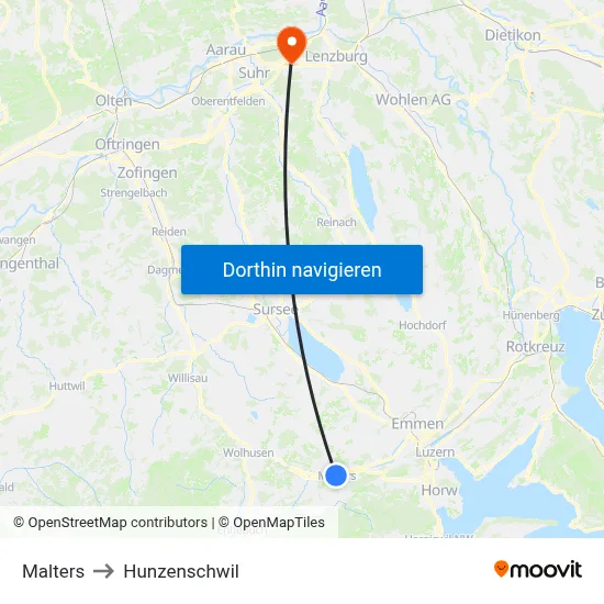 Malters to Hunzenschwil map