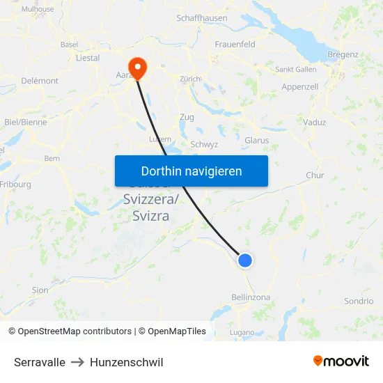 Serravalle to Hunzenschwil map