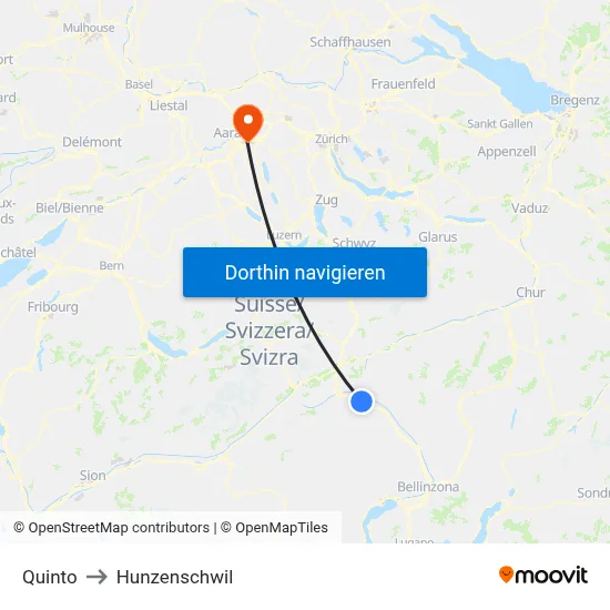 Quinto to Hunzenschwil map