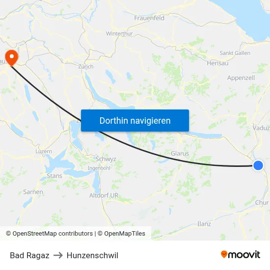 Bad Ragaz to Hunzenschwil map