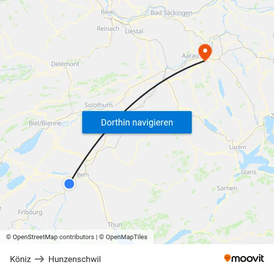 Köniz to Hunzenschwil map