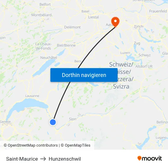 Saint-Maurice to Hunzenschwil map