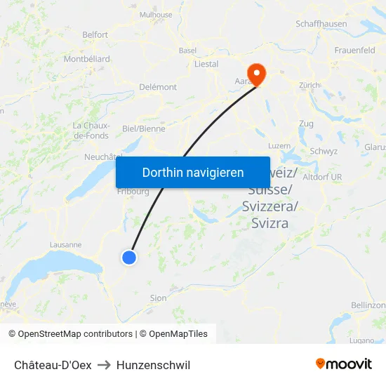 Château-D'Oex to Hunzenschwil map