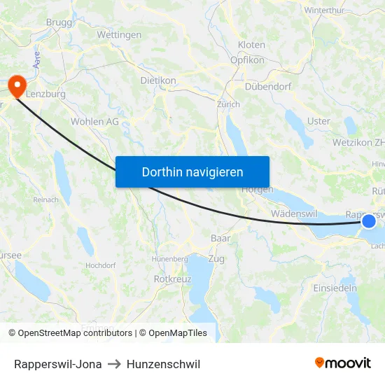 Rapperswil-Jona to Hunzenschwil map