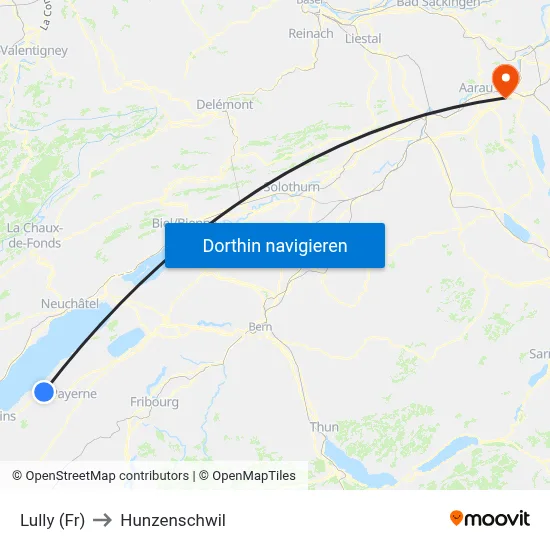Lully (Fr) to Hunzenschwil map