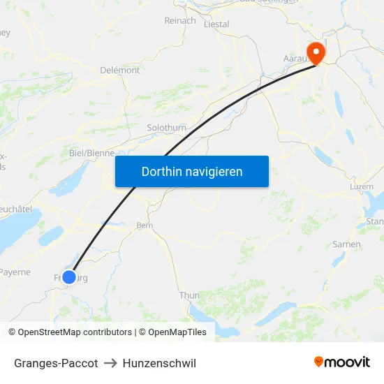 Granges-Paccot to Hunzenschwil map