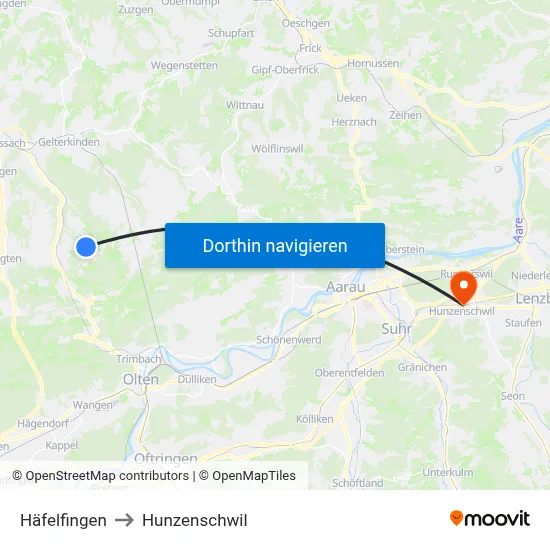 Häfelfingen to Hunzenschwil map