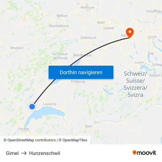 Gimel to Hunzenschwil map