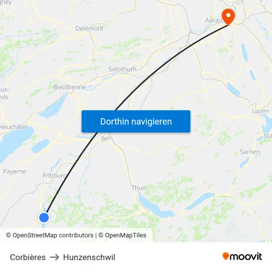 Corbières to Hunzenschwil map