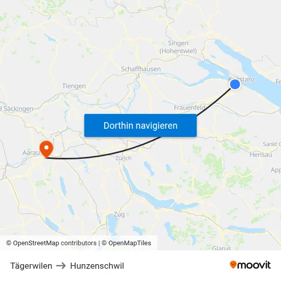 Tägerwilen to Hunzenschwil map