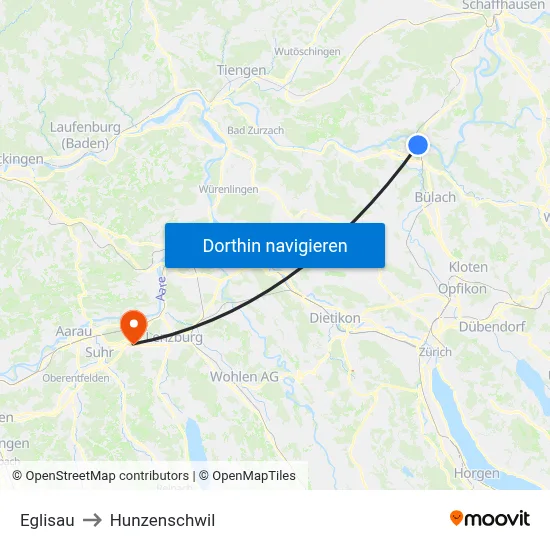Eglisau to Hunzenschwil map