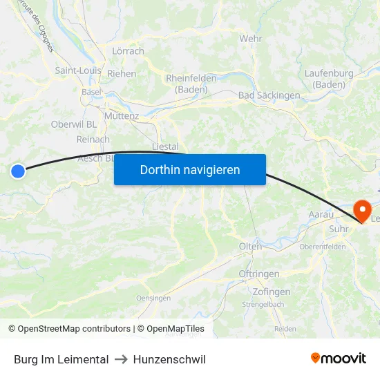Burg Im Leimental to Hunzenschwil map