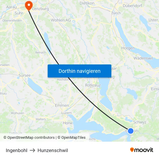 Ingenbohl to Hunzenschwil map