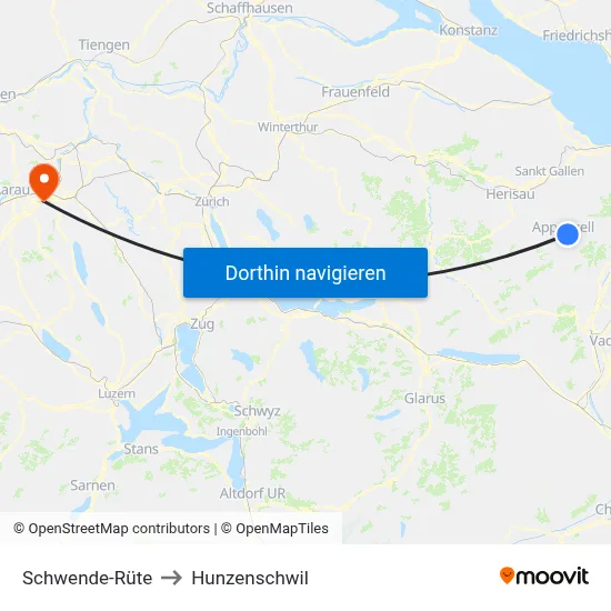 Schwende-Rüte to Hunzenschwil map