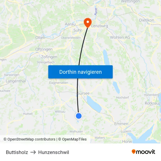 Buttisholz to Hunzenschwil map