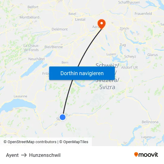Ayent to Hunzenschwil map