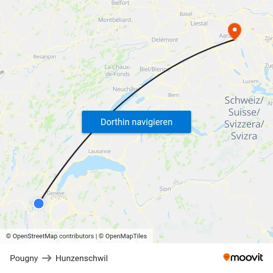 Pougny to Hunzenschwil map