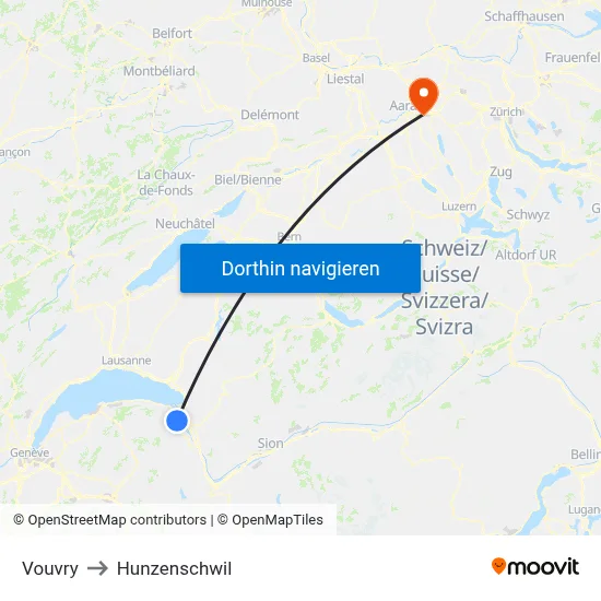 Vouvry to Hunzenschwil map
