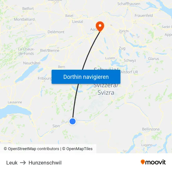 Leuk to Hunzenschwil map