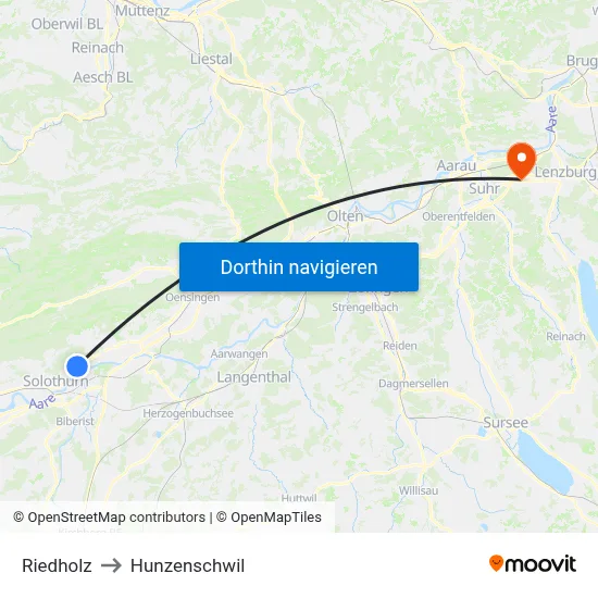 Riedholz to Hunzenschwil map