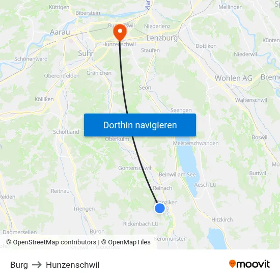 Burg to Hunzenschwil map