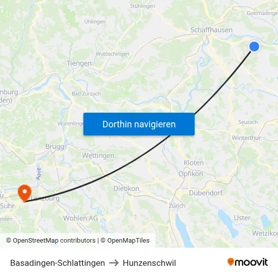 Basadingen-Schlattingen to Hunzenschwil map