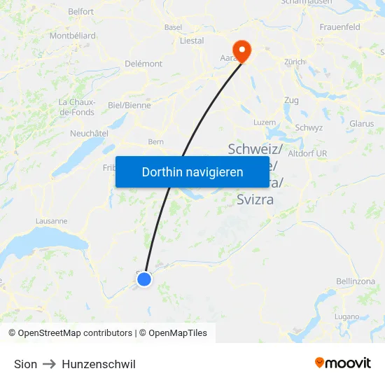 Sion to Hunzenschwil map