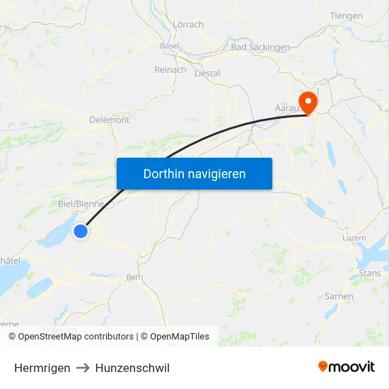 Hermrigen to Hunzenschwil map