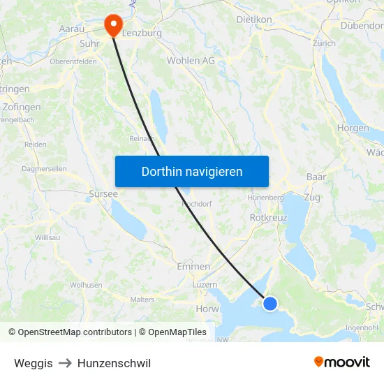 Weggis to Hunzenschwil map